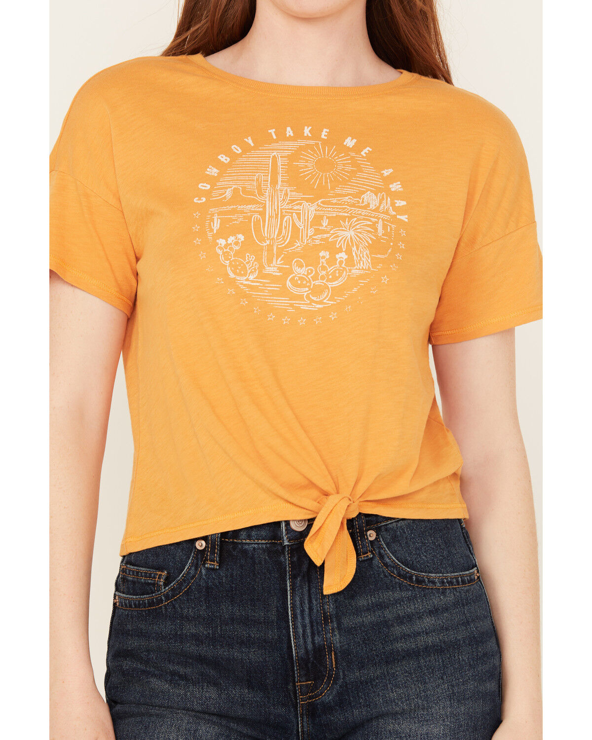 Image #3 - Shyanne Women's Cowboy Take Me Away Short Sleeve Tie-Front Tee, Gold, hi-res
