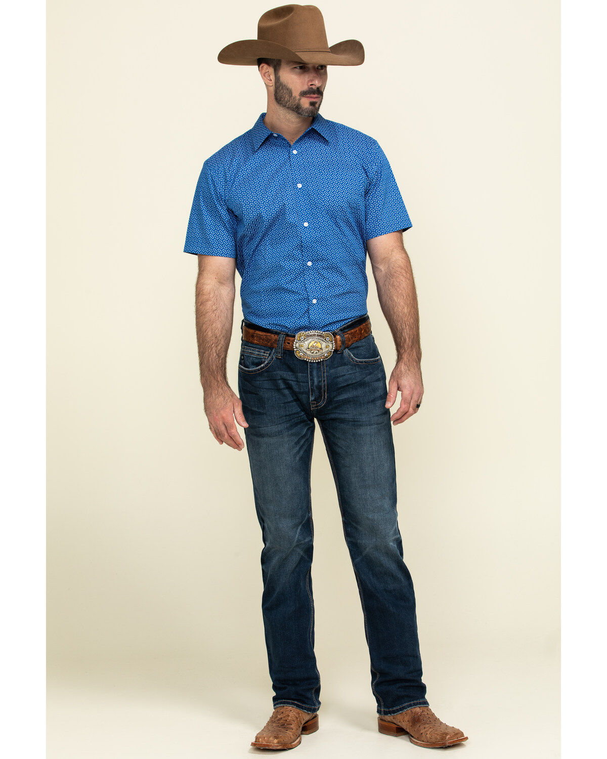 Image #6 - Gibson Men's Combover Geo Print Short Sleeve Western Shirt, Royal Blue, hi-res