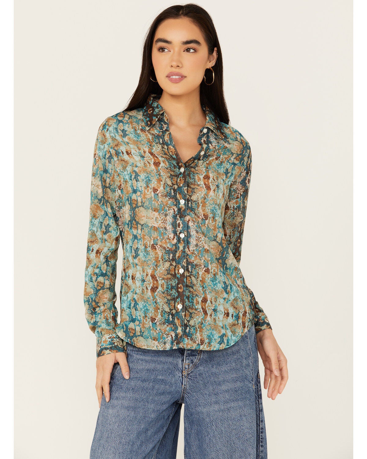 snake print button down
