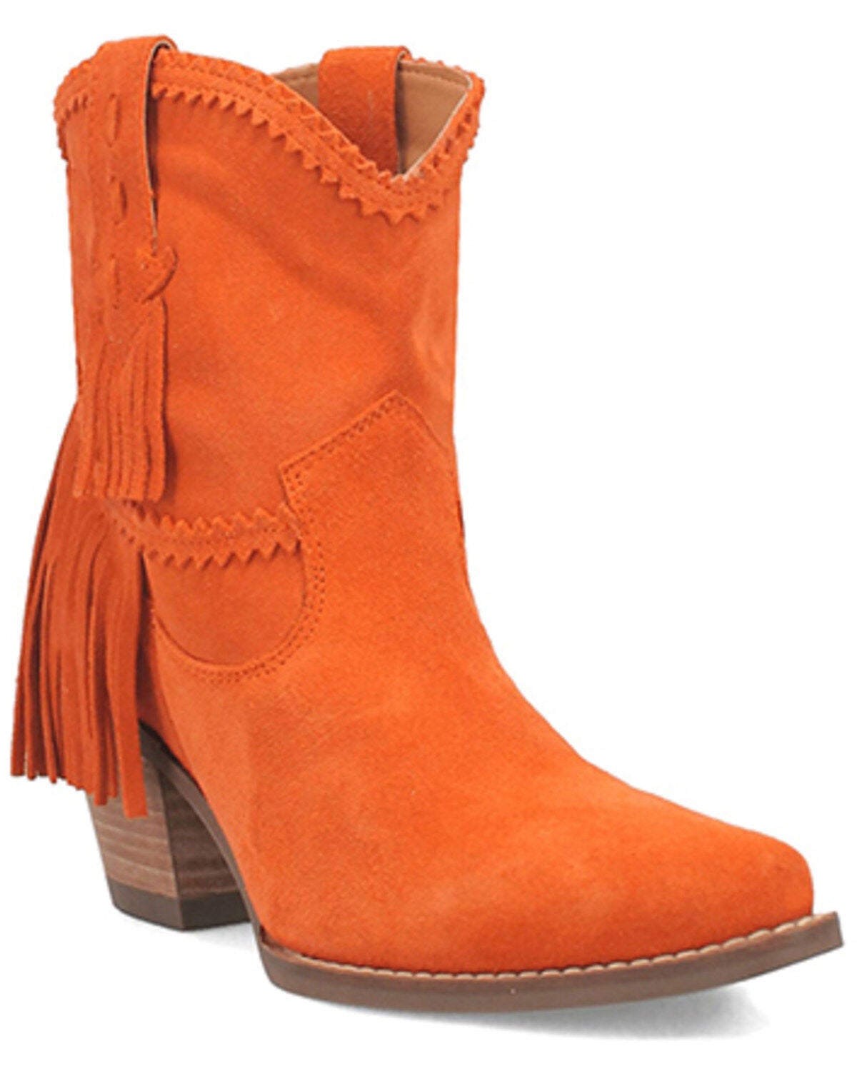 Dingo Women's Fandango Fringe Western Booties - Snip Toe, Orange, hi-res