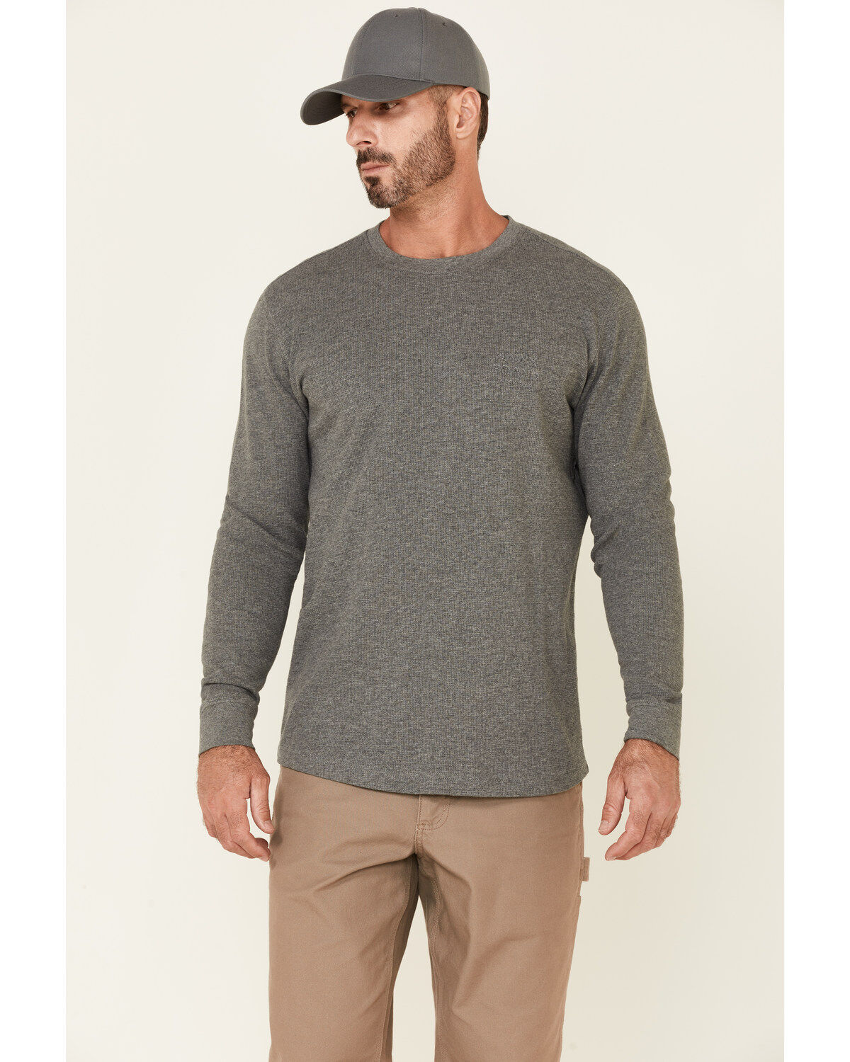Image #1 - Hawx Men's Dark Gray Thermal Waffle Gear Graphic Crew Long Sleeve Work Shirt , , hi-res