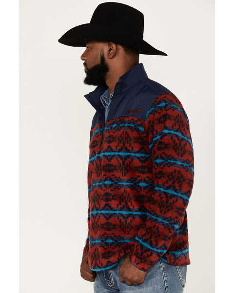 Image #2 - Ariat Men's Ocean Depths Southwestern Print Basis 2.0 1/4 Zip Front Fleece Pullover , Red, hi-res