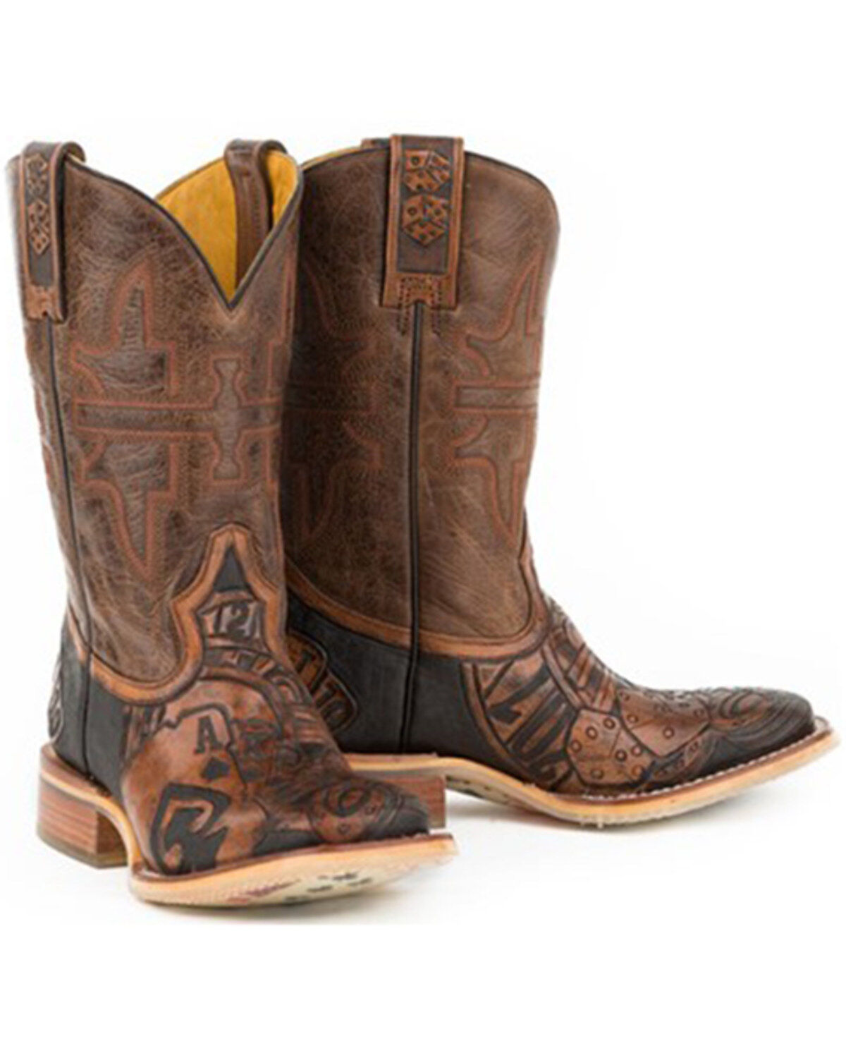 Image #1 - Tin Haul Men's The Gambler Card Shuffle Sole Western Boots - Broad Square Toe, Brown, hi-res
