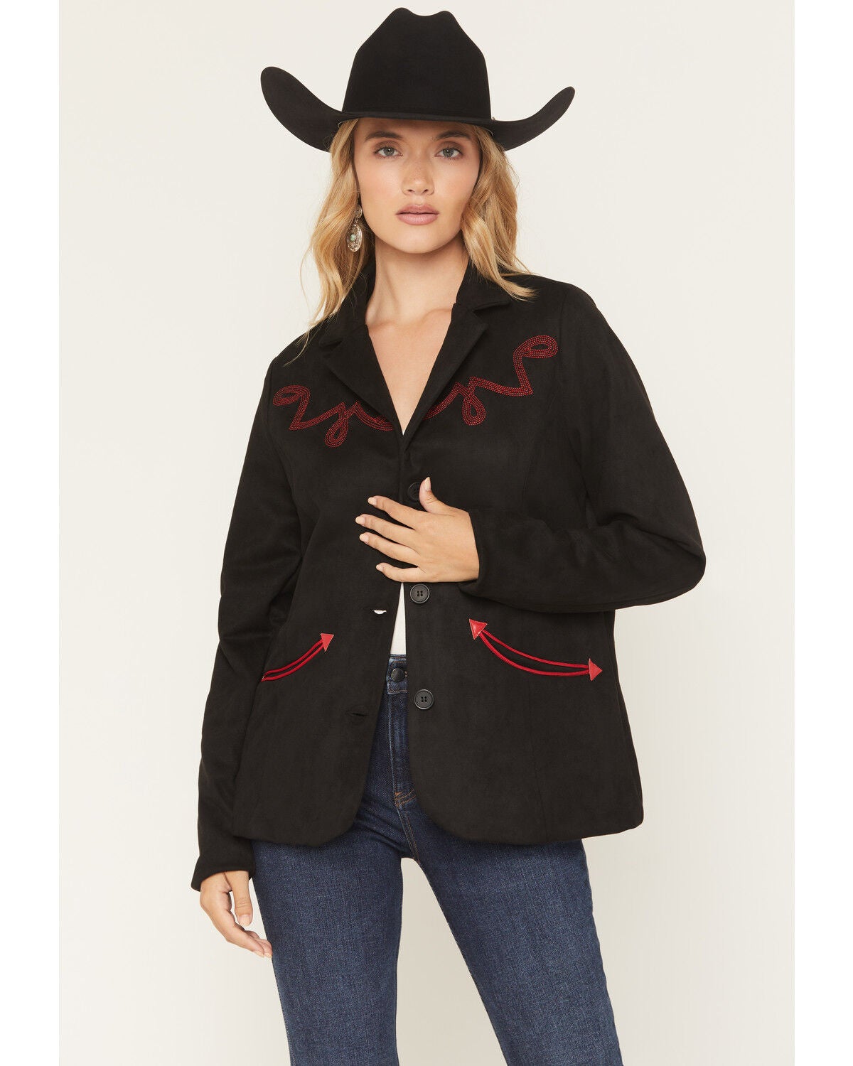 Outback Trading Co Women's Loretta Boot Stitch Button-Down Blazer, Black, hi-res