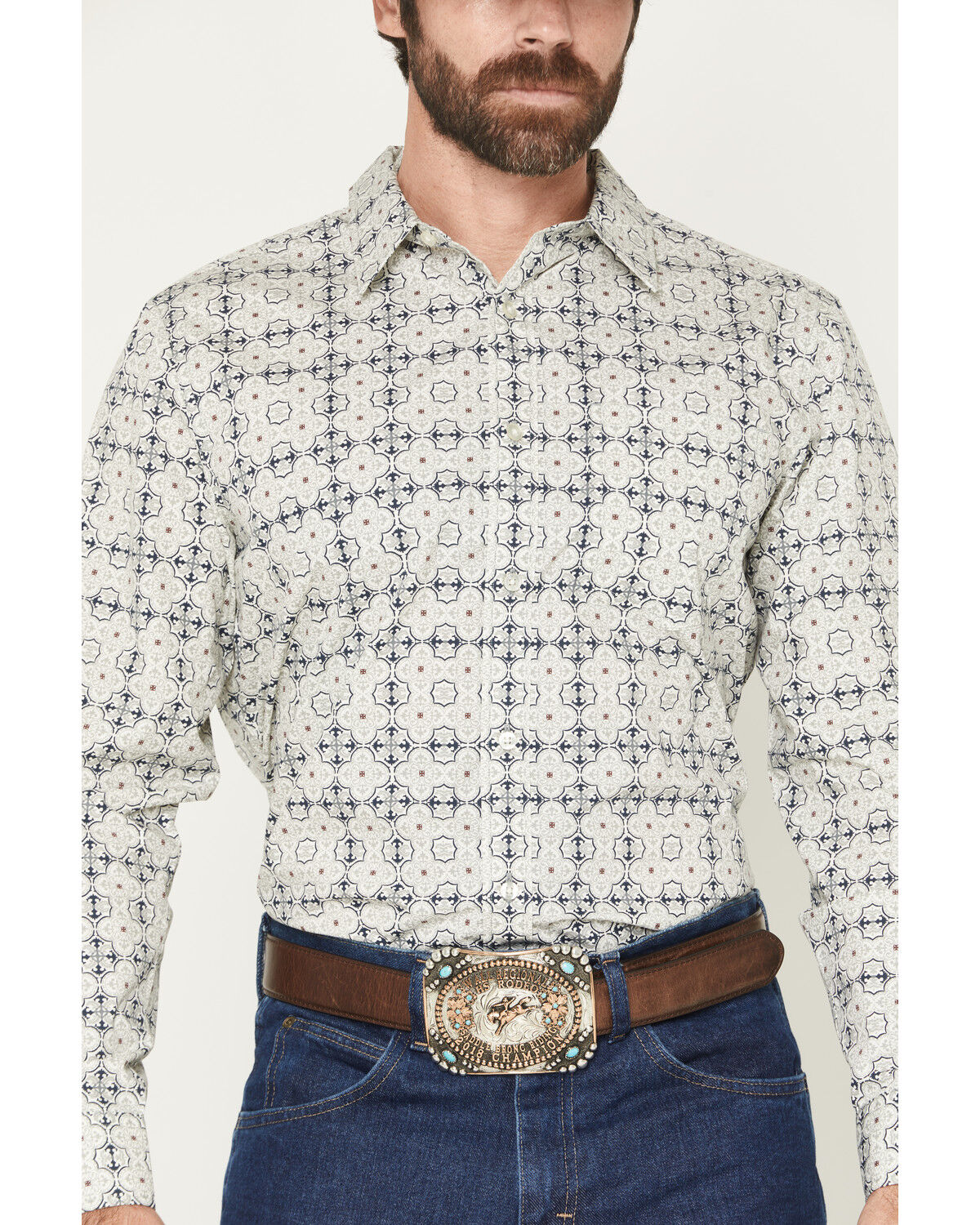 Image #3 - Gibson Trading Co Men's Initiate Medallion Print Long Sleeve Button-Down Western Shirt, White, hi-res