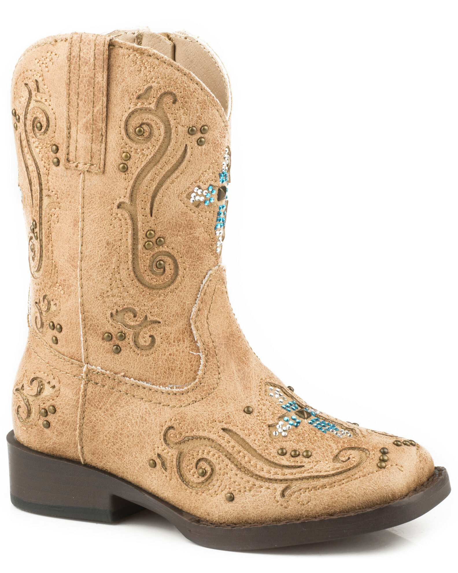 Roper Toddler Girls Faith Crystal Cross Western Boots Broad Square Toe Boot Barn