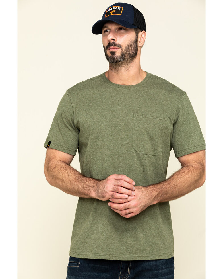 Hawx Men's Olive Solid Pocket Short Sleeve Work T-Shirt - Tall , Olive, hi-res
