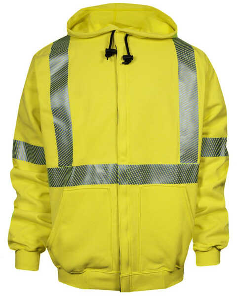 National Safety Apparel Men's FR Vizable Hi-Vis Zip Front Work Sweatshirt - Tall , Bright Yellow, hi-res