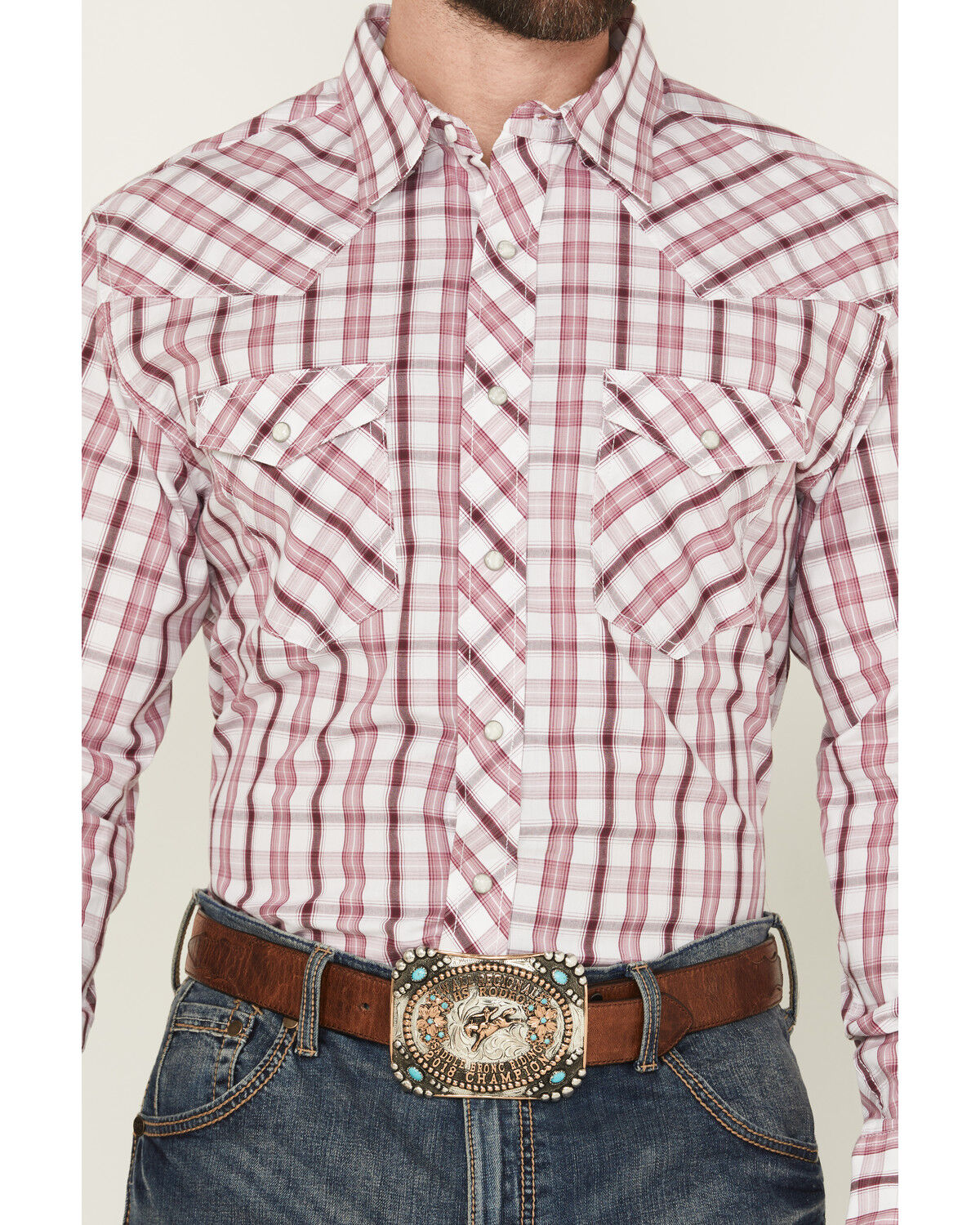 Image #3 - Wrangler Men's 20X Plaid Print Long Sleeve Button-Down Stretch Western Shirt, Wine, hi-res