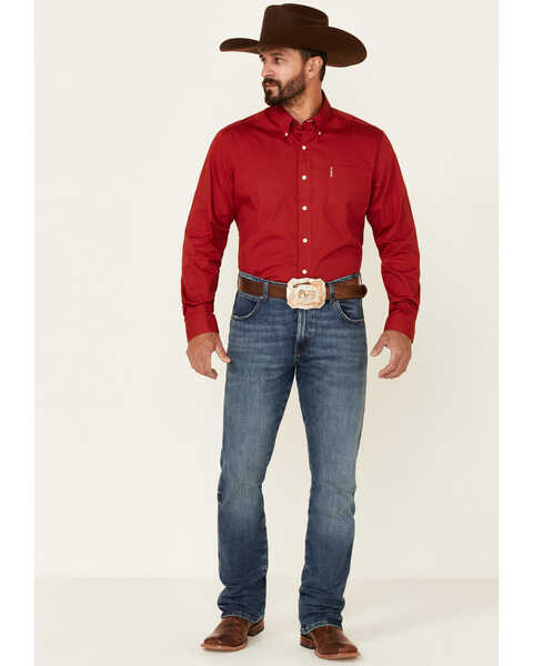 Image #2 - Cinch Men's Modern Fit Solid Red Long Sleeve Button-Down Western Shirt , Red, hi-res