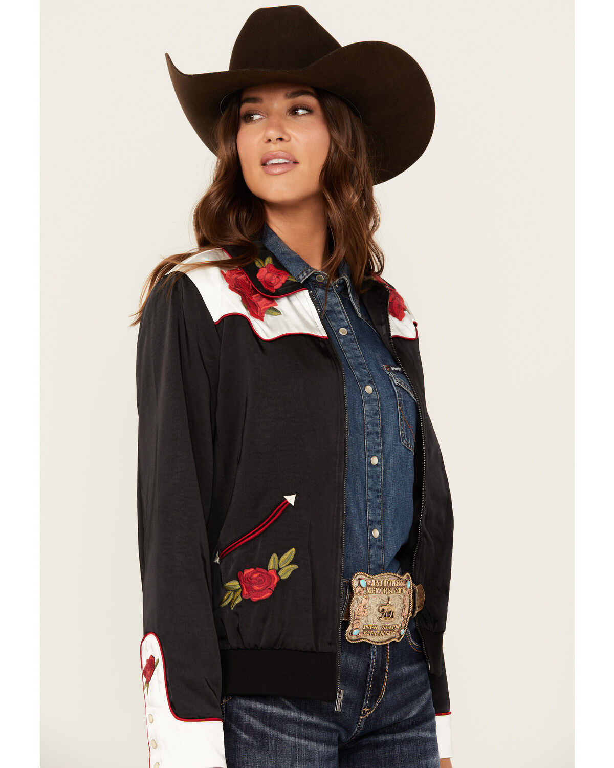 Image #2 - Ariat X Rodeo Quincy Women's Floral Bomber Jacket, Black, hi-res