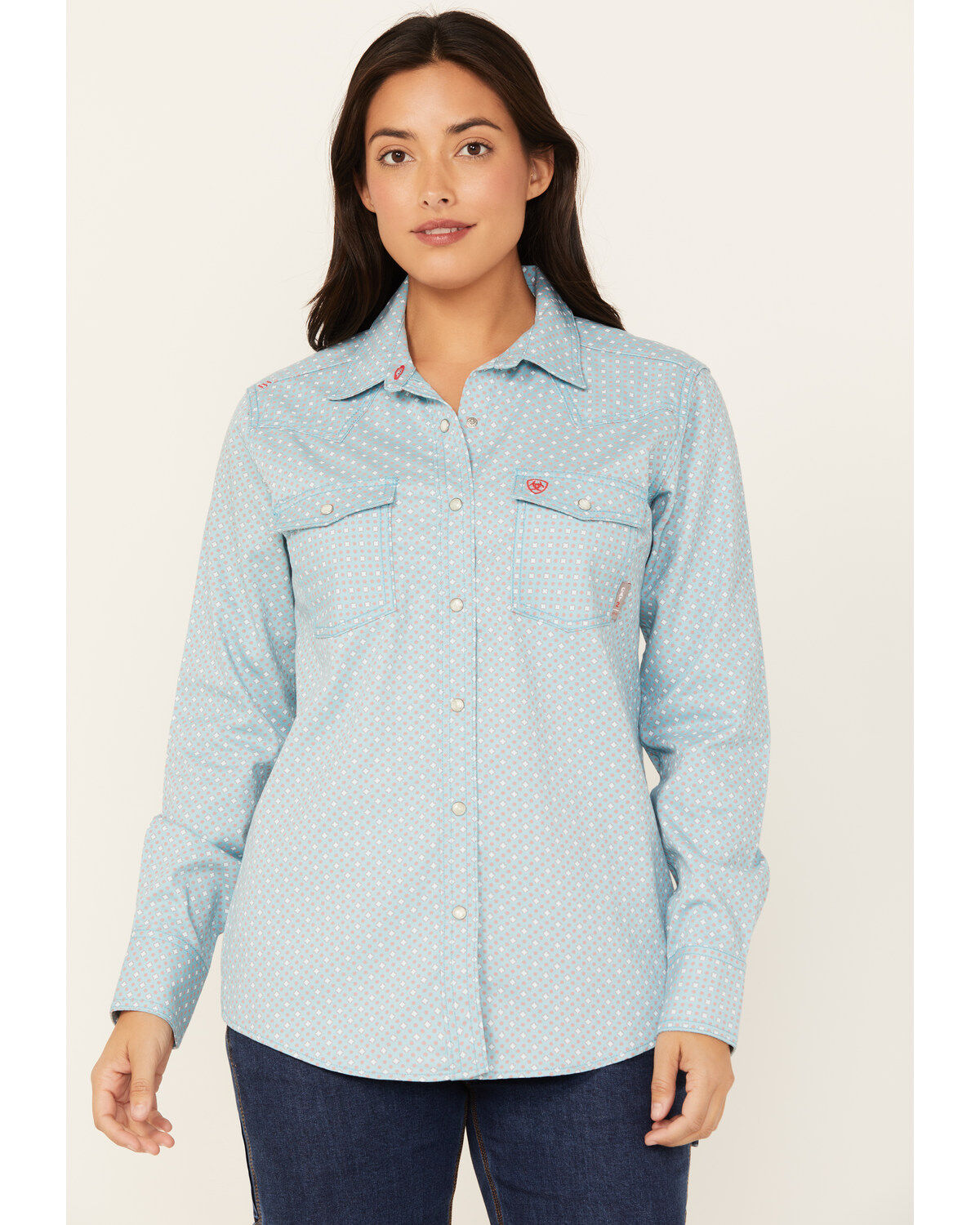 Image #1 - Ariat Women's FR Martlet Long Sleeve Snap Work Shirt, Turquoise, hi-res