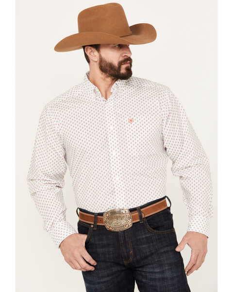 Ariat Men's Geo Print Destin Classic Fit Long Sleeve Western Shirt, White, hi-res