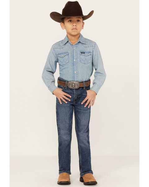 Image #1 - Wrangler Boys' Medium Wash Slim Fit Vintage Bootcut Denim Jeans, Medium Wash, hi-res