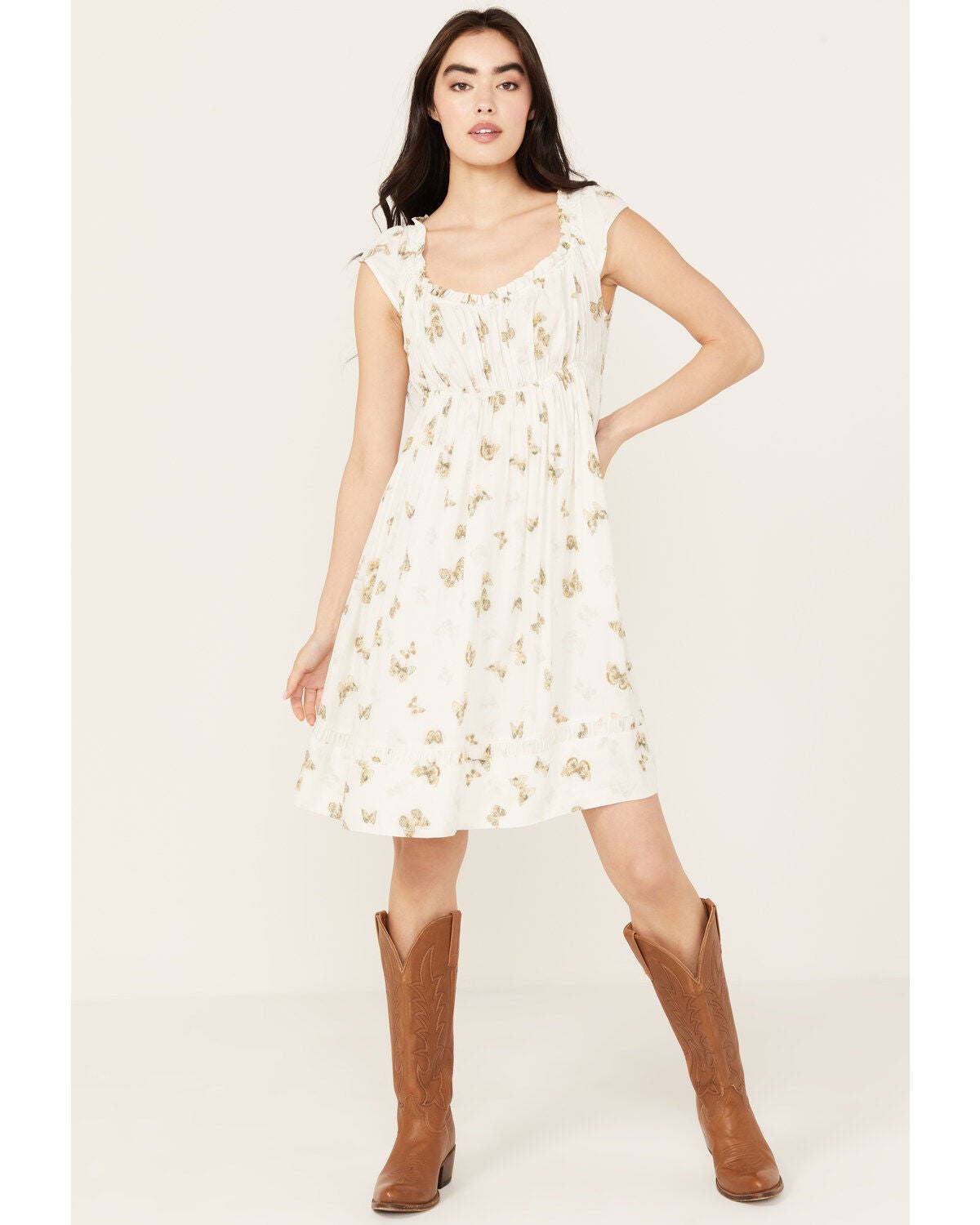 Cleo + Wolf Women's Butterfly Print A-Line Mini Dress, White, hi-res
