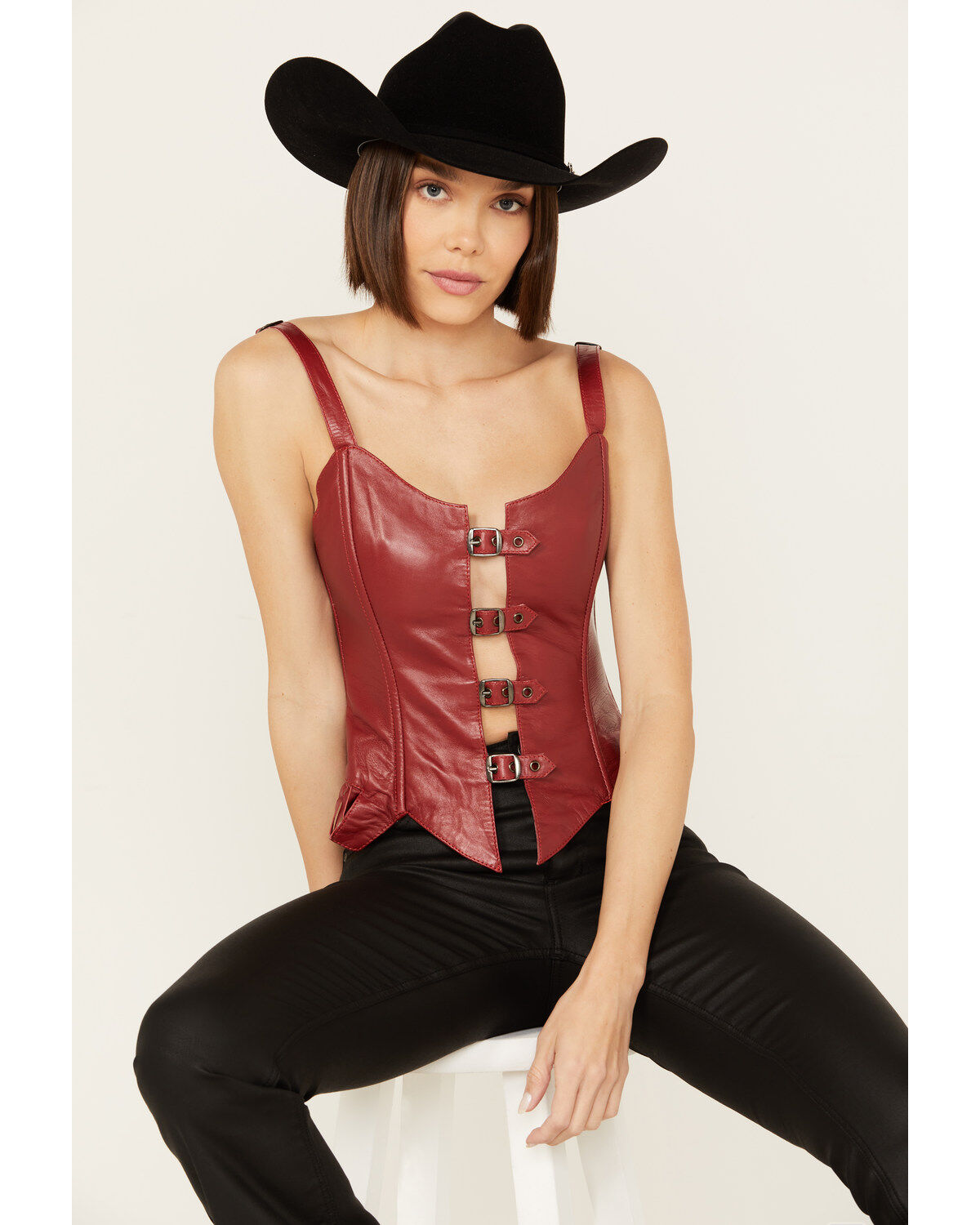 Image #1 - Understated Leather Women's Finish Line Corset, Red, hi-res