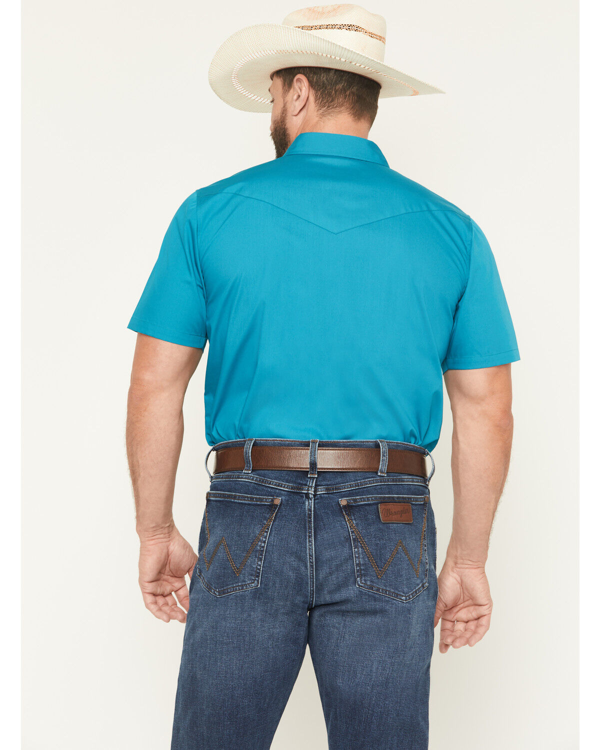 Image #4 - Gibson Trading Co Men's Solid Short Sleeve Snap Stretch Western Shirt, Teal, hi-res