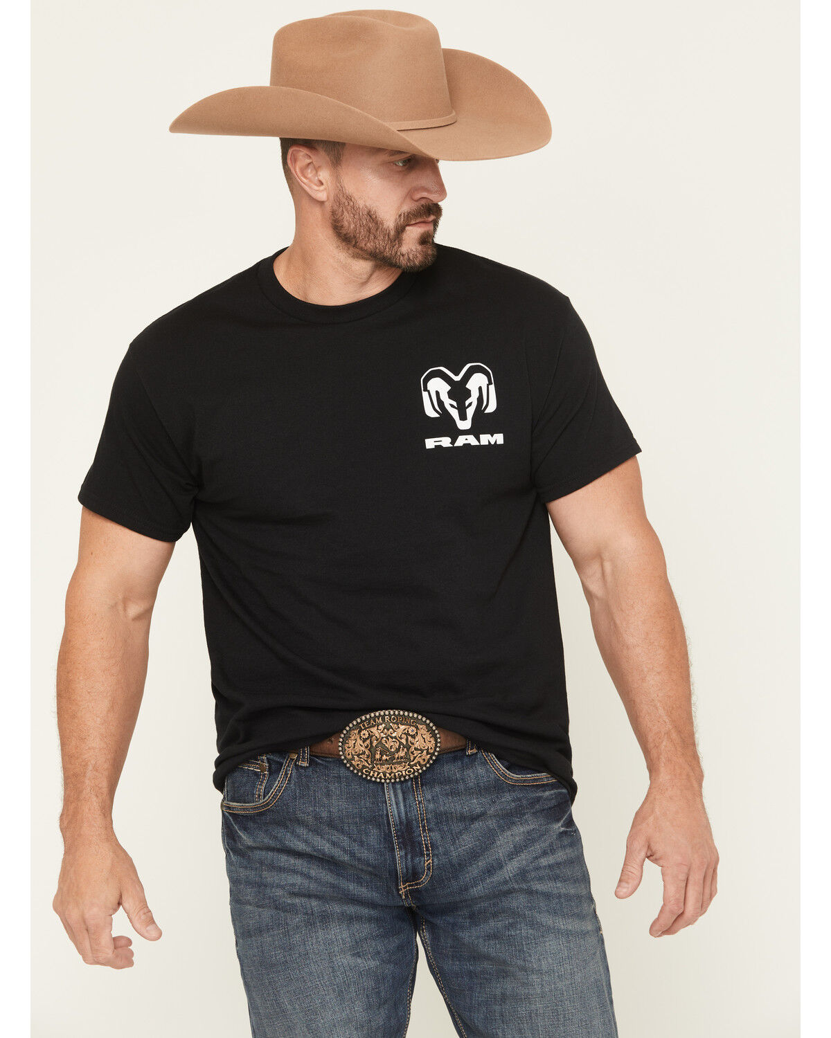 Image #2 - Buckwear Men's Ram Camo Logo Short Sleeve Graphic T-Shirt, Black, hi-res