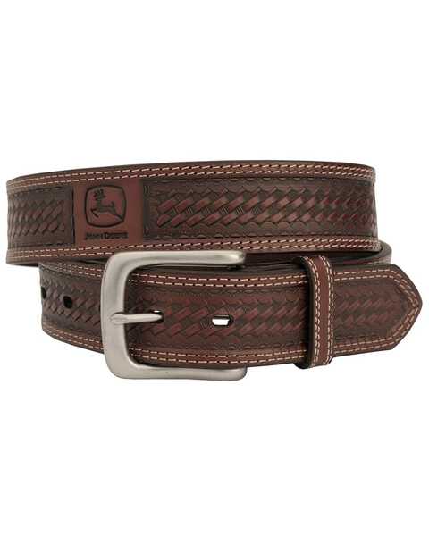 John Deere Basketweave Leather Belt, Tan, hi-res