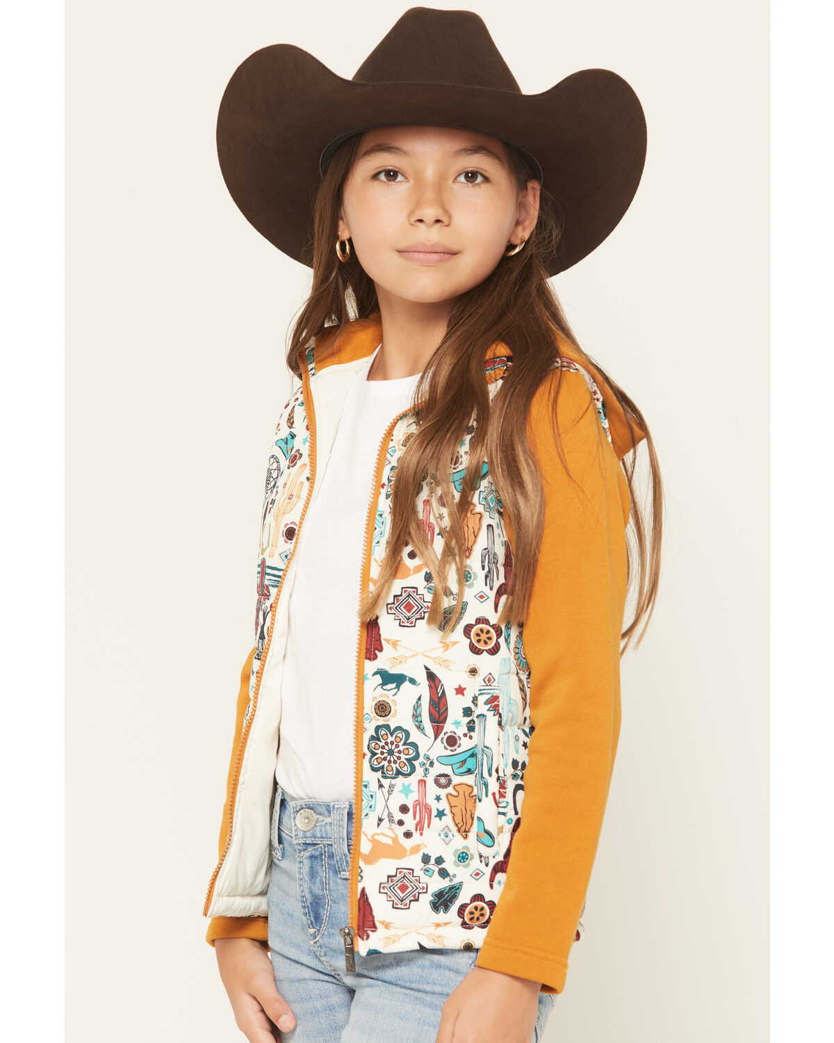 Image #1 - Cruel Girl Girls' Quilted Hybrid Hoodie and Vest, Gold, hi-res