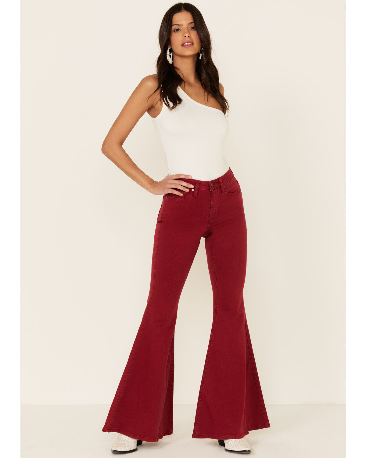 Image #1 - Shyanne Women's Red Seamed Pocket Flare Jeans, , hi-res