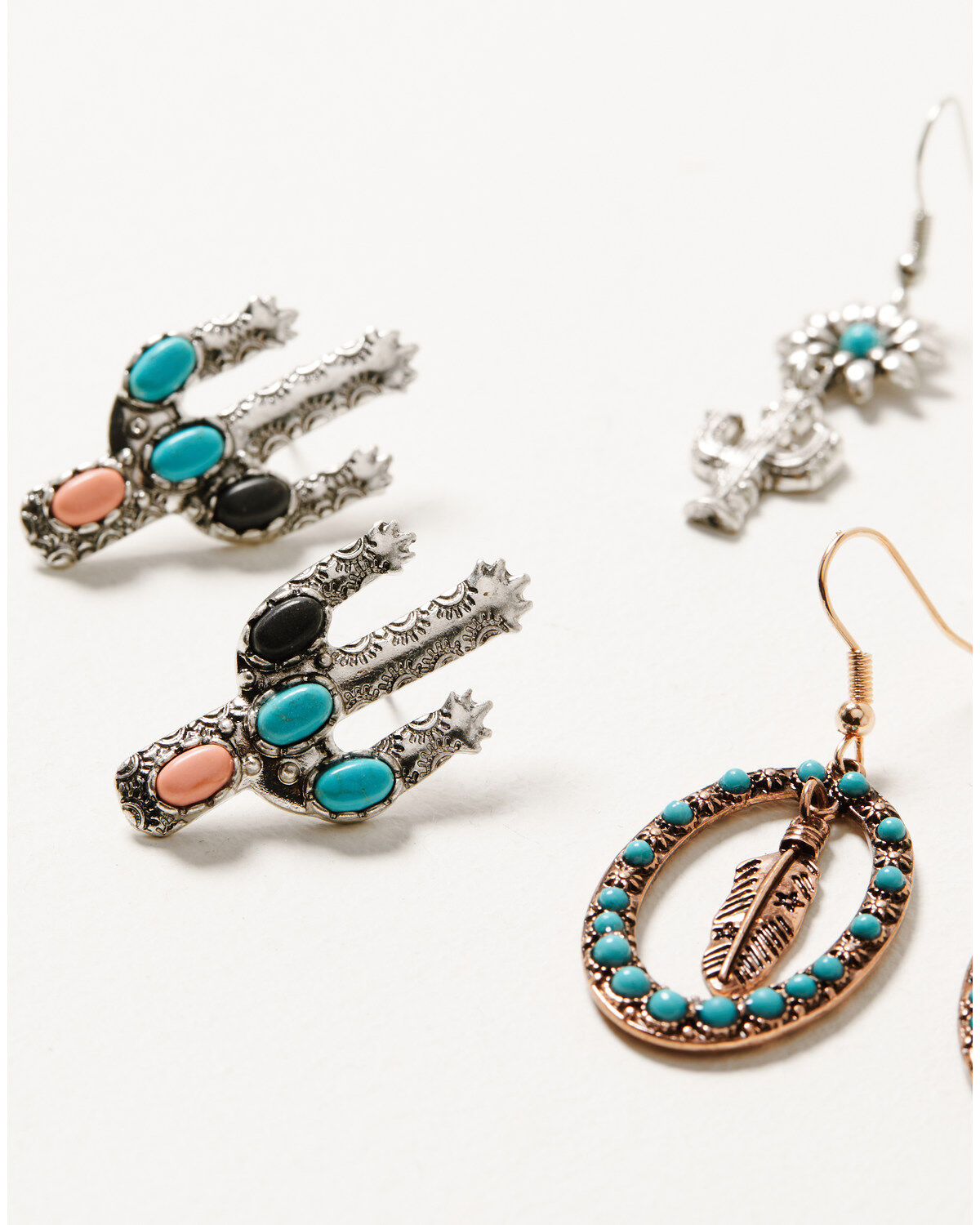 Image #2 - Shyanne Women's Cactus Stone & Feather 3pc Earrings Set, Silver, hi-res
