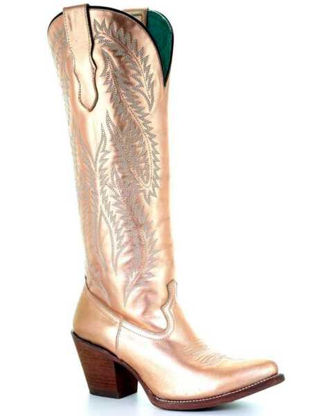 Image #1 - Corral Women's Gold Embroidery Tall Top Cowgirl Boots - Pointed Toe , , hi-res