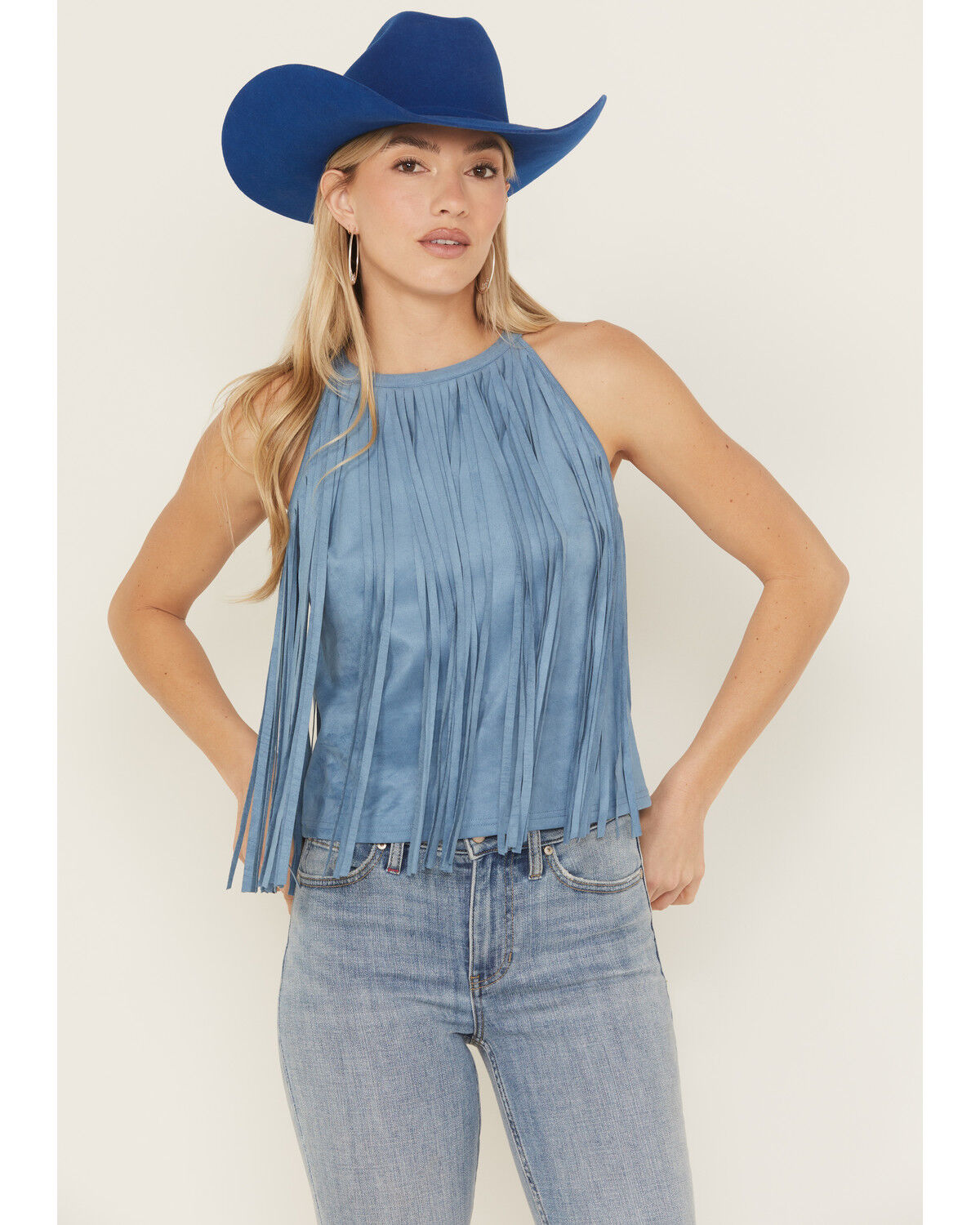 Idyllwind Women's Madie Faux Suede Fringe Tank, Steel Blue, hi-res