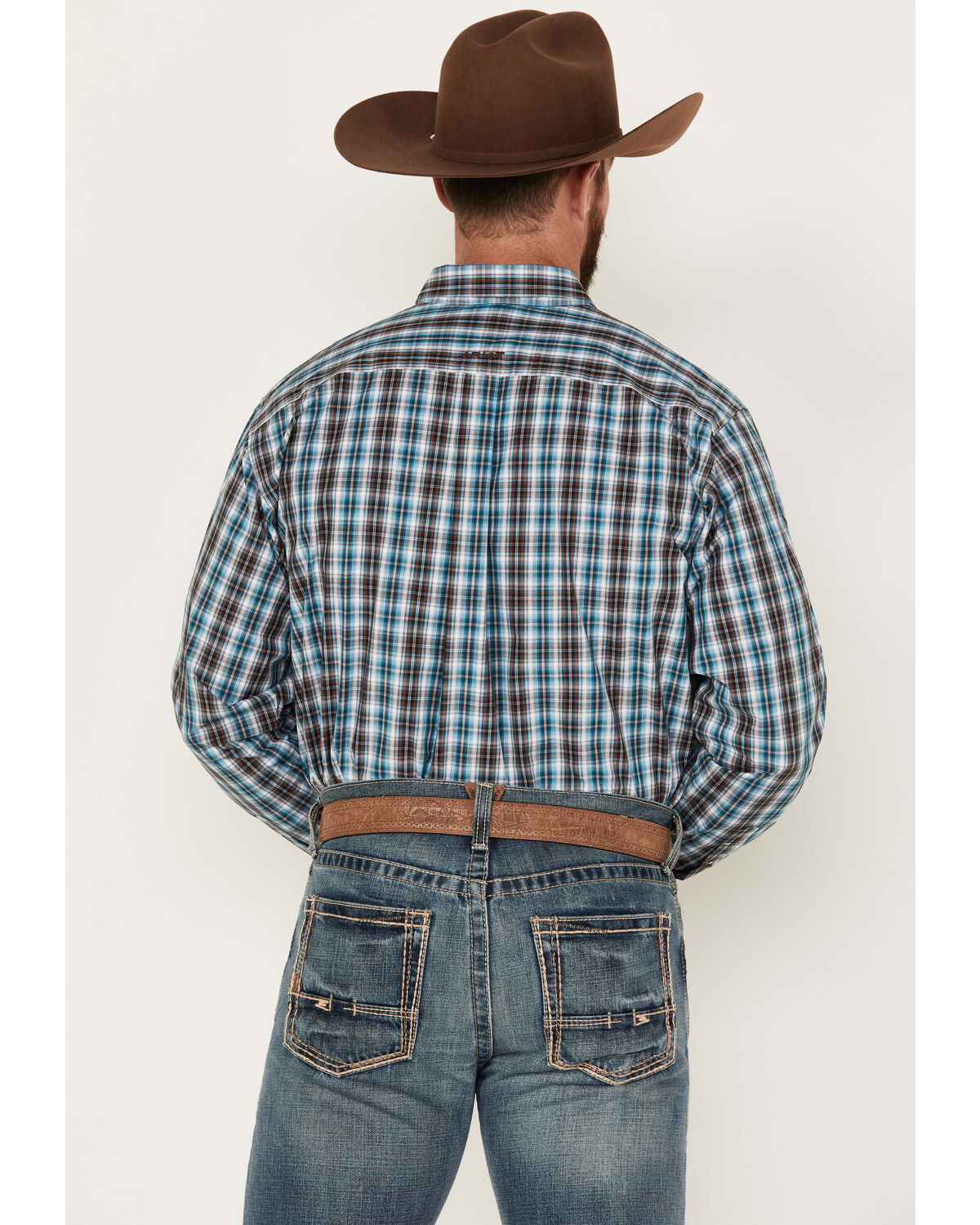 Image #4 - Ariat Men's Team Cade Small Plaid Print Long Sleeve Button-Down Shirt, Turquoise, hi-res