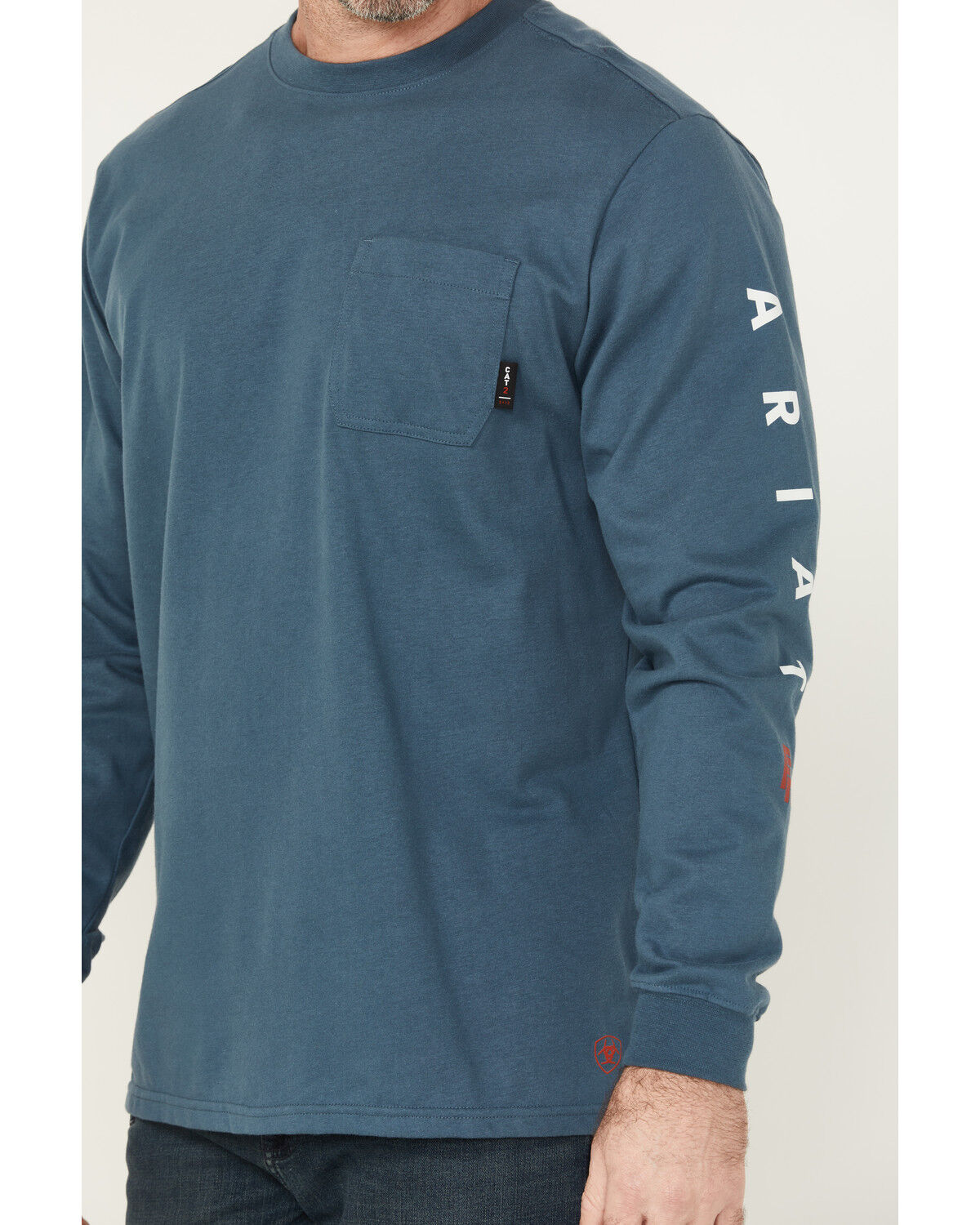 Image #4 - Ariat Men's FR Hard Head Long Sleeve Pocket Work Shirt, Blue, hi-res