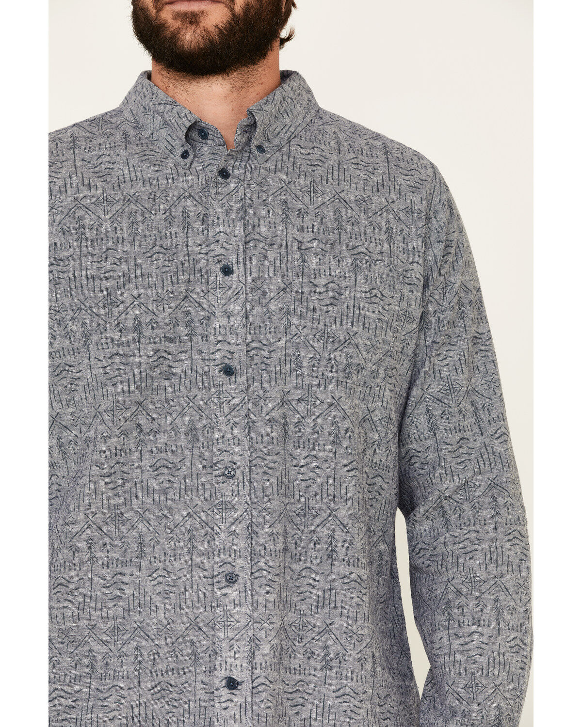 Image #3 - United By Blue Men's Southwestern Soft Hemp Chambray Long Sleeve Western Shirt, Grey, hi-res