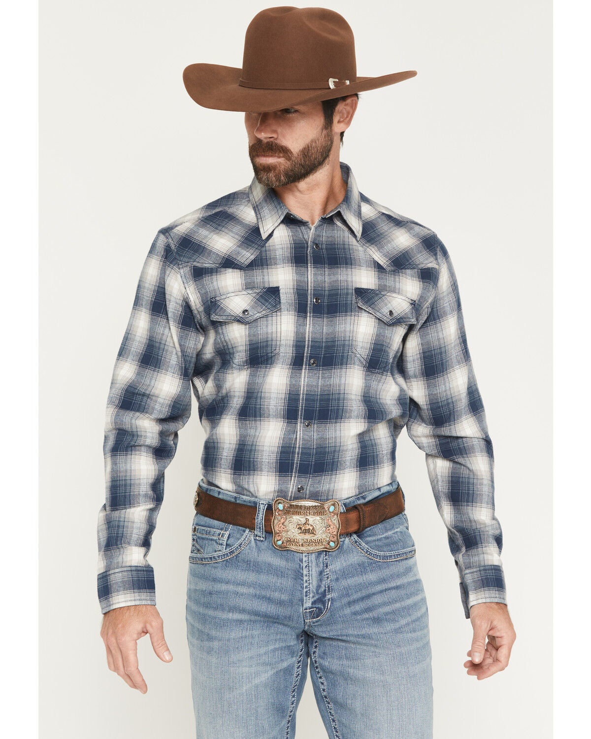 Cody James Men's Rio Bravo Plaid Print Long Sleeve Flannel Shirt, Dark Blue, hi-res