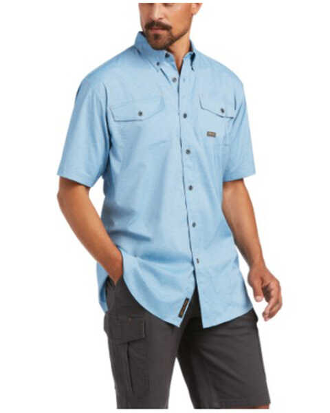 Ariat Men's Rebar Made Tough VentTEK Short Sleeve Button Down Work Shirt - Tall , Blue, hi-res