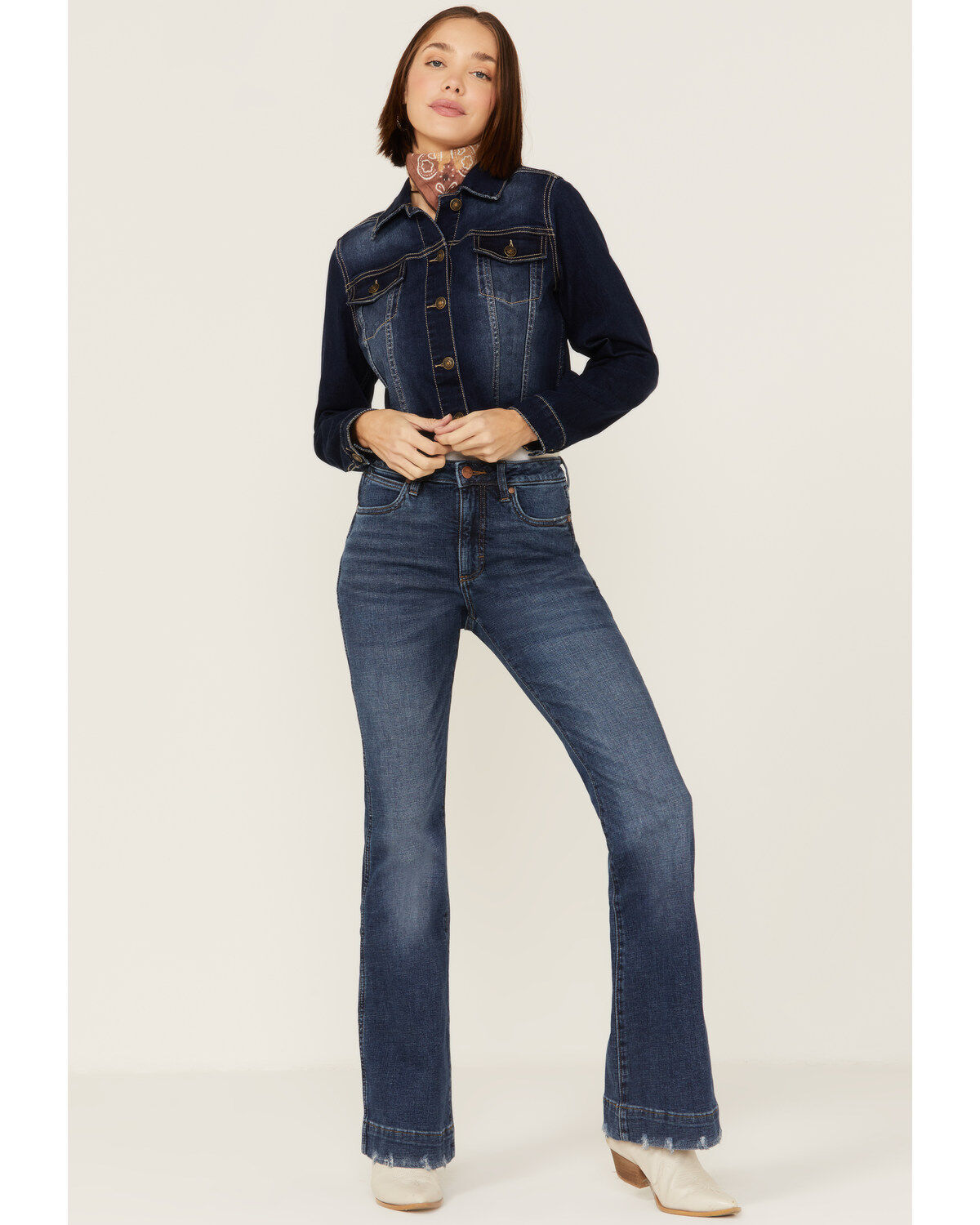 Image #4 - Shyanne Women's Southwestern Embroidered Cropped Denim Jacket, Dark Wash, hi-res