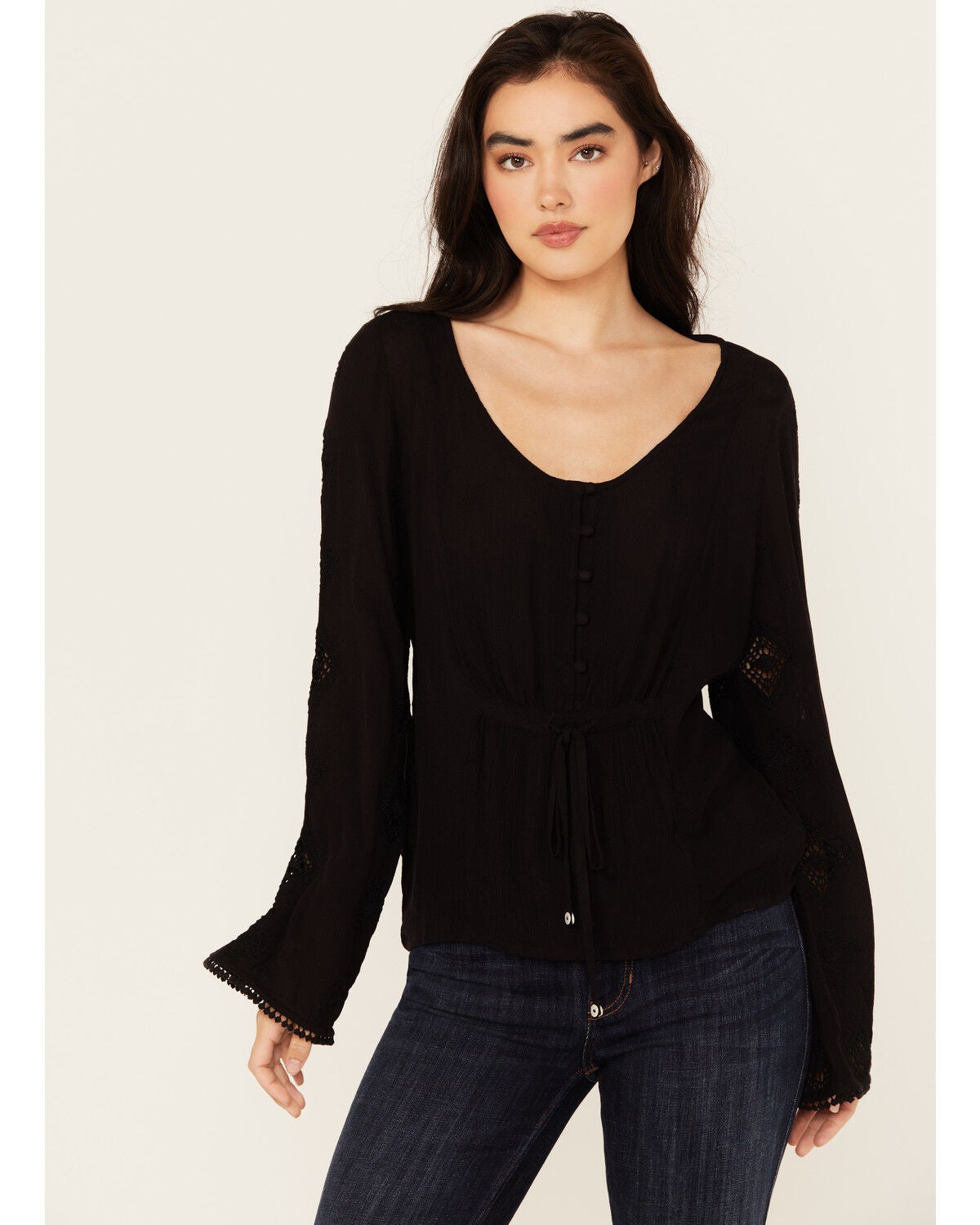 Idyllwind Women's Sharondale Embroidered Long Sleeve Button-Down Shirt, Black, hi-res