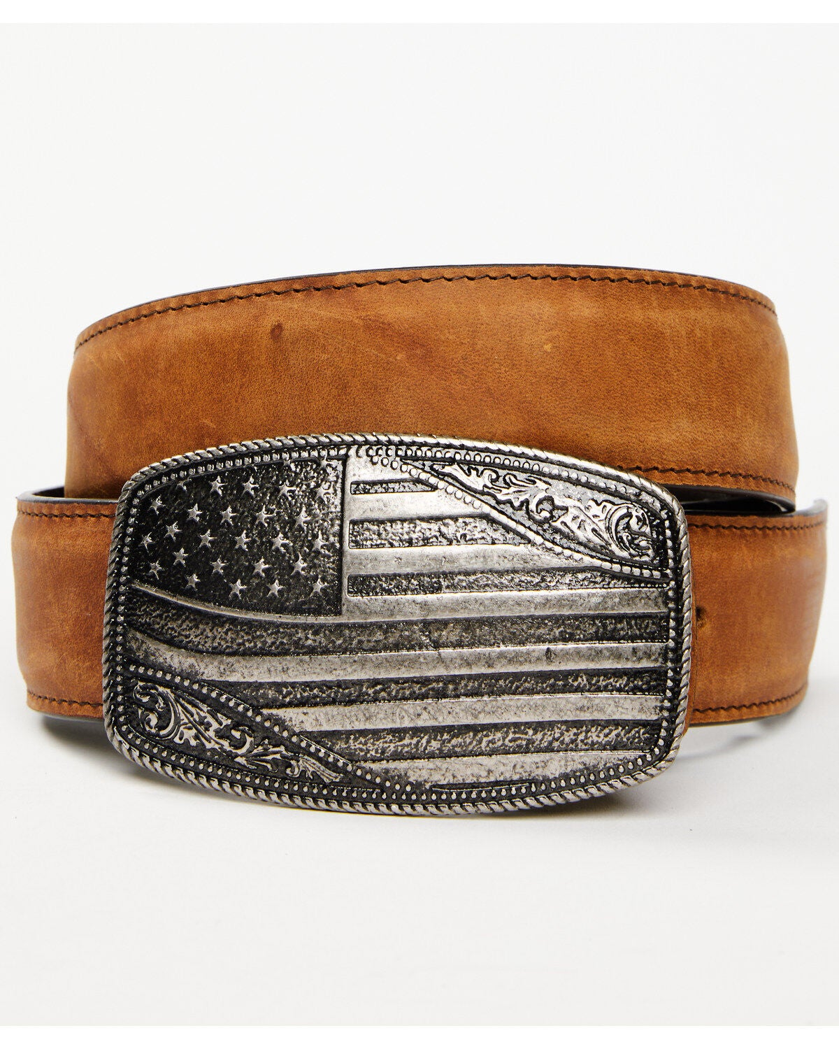 Cody James Men's American Flag Buckle Belt, Brown, hi-res