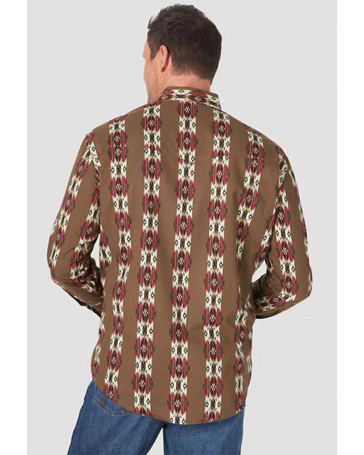 Image #2 - Wrangler Men's Brown Southwestern Checotah Long Sleeve Snap Western Shirt, , hi-res