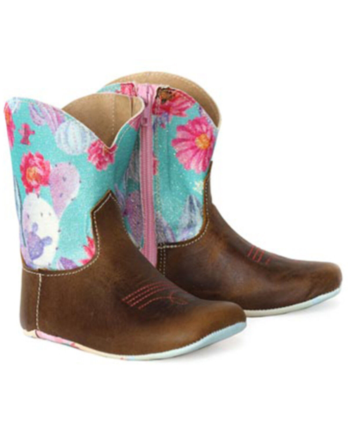 Image #1 - Tin Haul Infant Girls' Happy Flower Western Boots - Broad Square Toe, Brown, hi-res