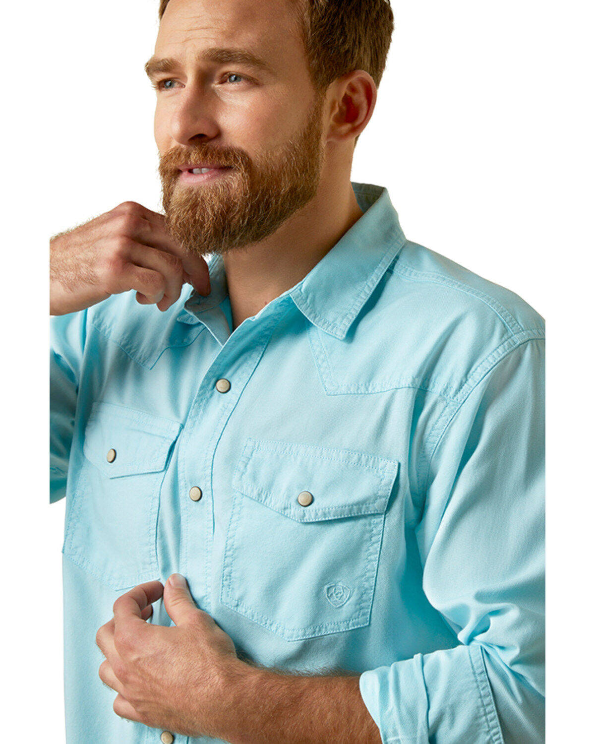 Image #2 - Ariat Men's Ace Retro Fit Solid Long Sleeve Snap Western Shirt, Aqua, hi-res