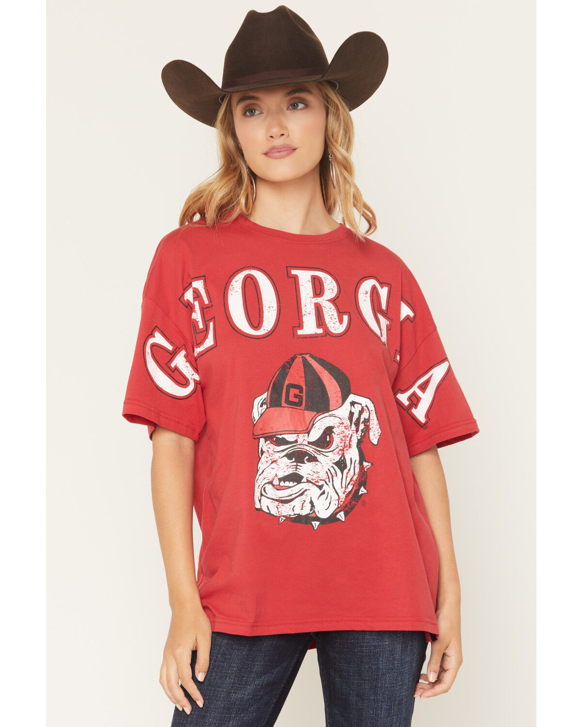 Image #1 - Gameday Women's UGA Southern Split Short Sleeve Graphic Tee, Red, hi-res