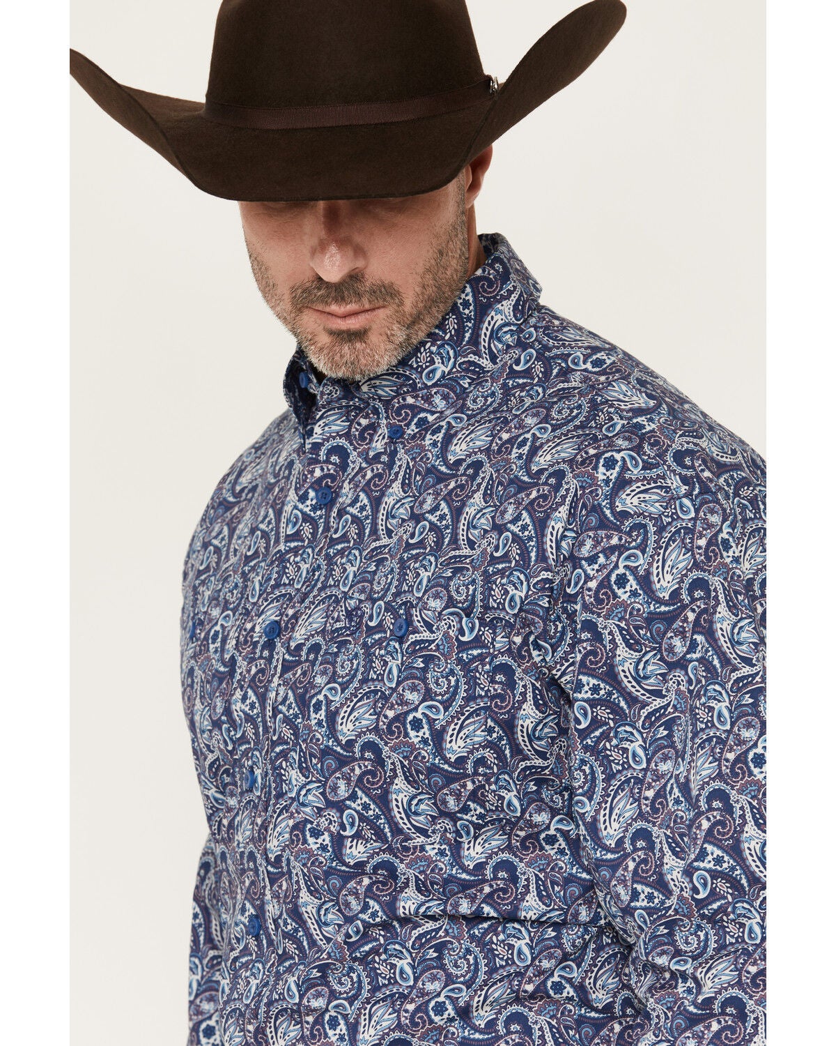 Image #2 - George Strait by Wrangler Men's Paisley Print Long Sleeve Button-Down Stretch Western Shirt, Blue, hi-res