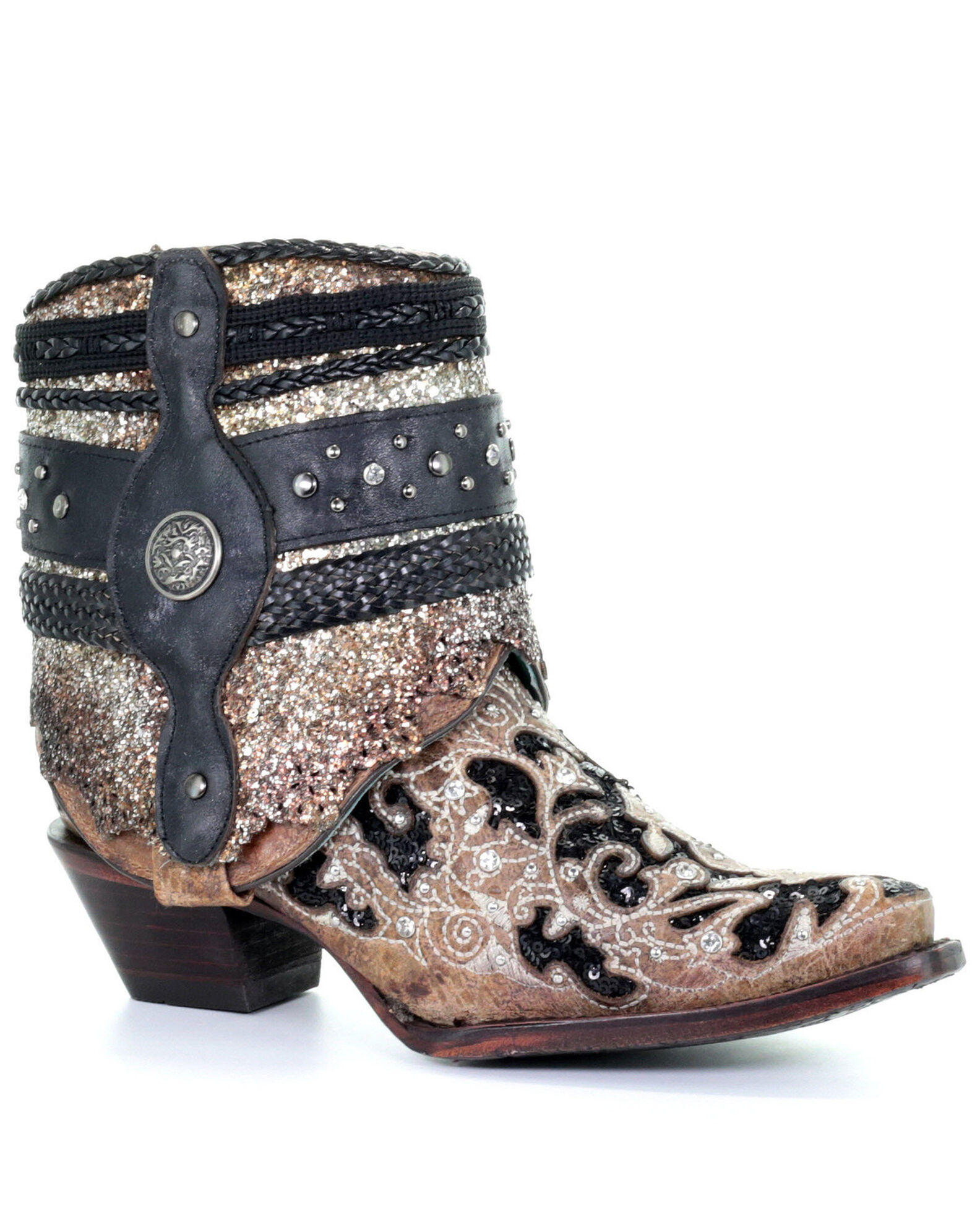 Corral Women s Glitter Flipped Shaft Fashion Booties Snip Toe