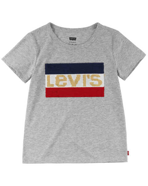 Levi's Girls' Sequin Logo Patch Short Sleeve Tee , Grey, hi-res
