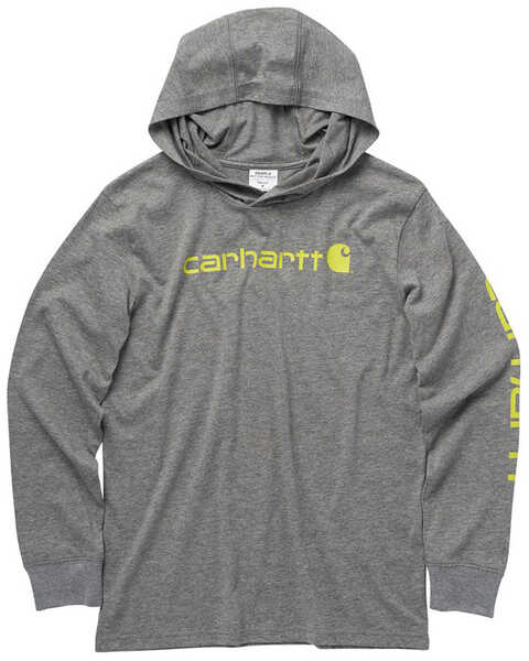 Carhartt Boy's Knit Graphic Logo Grey Hooded Sweatshirt, Dark Grey, hi-res