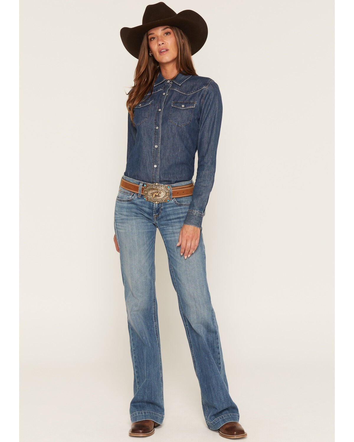 Image #1 - Ariat Women's R.E.A.L. Fabiana Medium Wash Mid Rise Trouser Stretch Denim Jeans, Medium Wash, hi-res