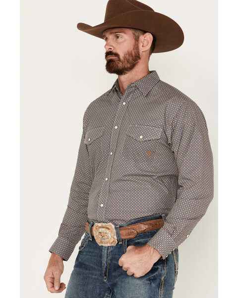 Ariat Men's Greysen Geo Print Long Sleeve Snap Western Shirt, Blue, hi-res