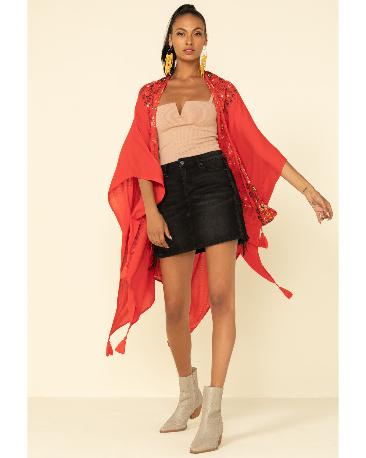 Image #2 - Shyanne Women's Floral Tassel Shawl, Red, hi-res