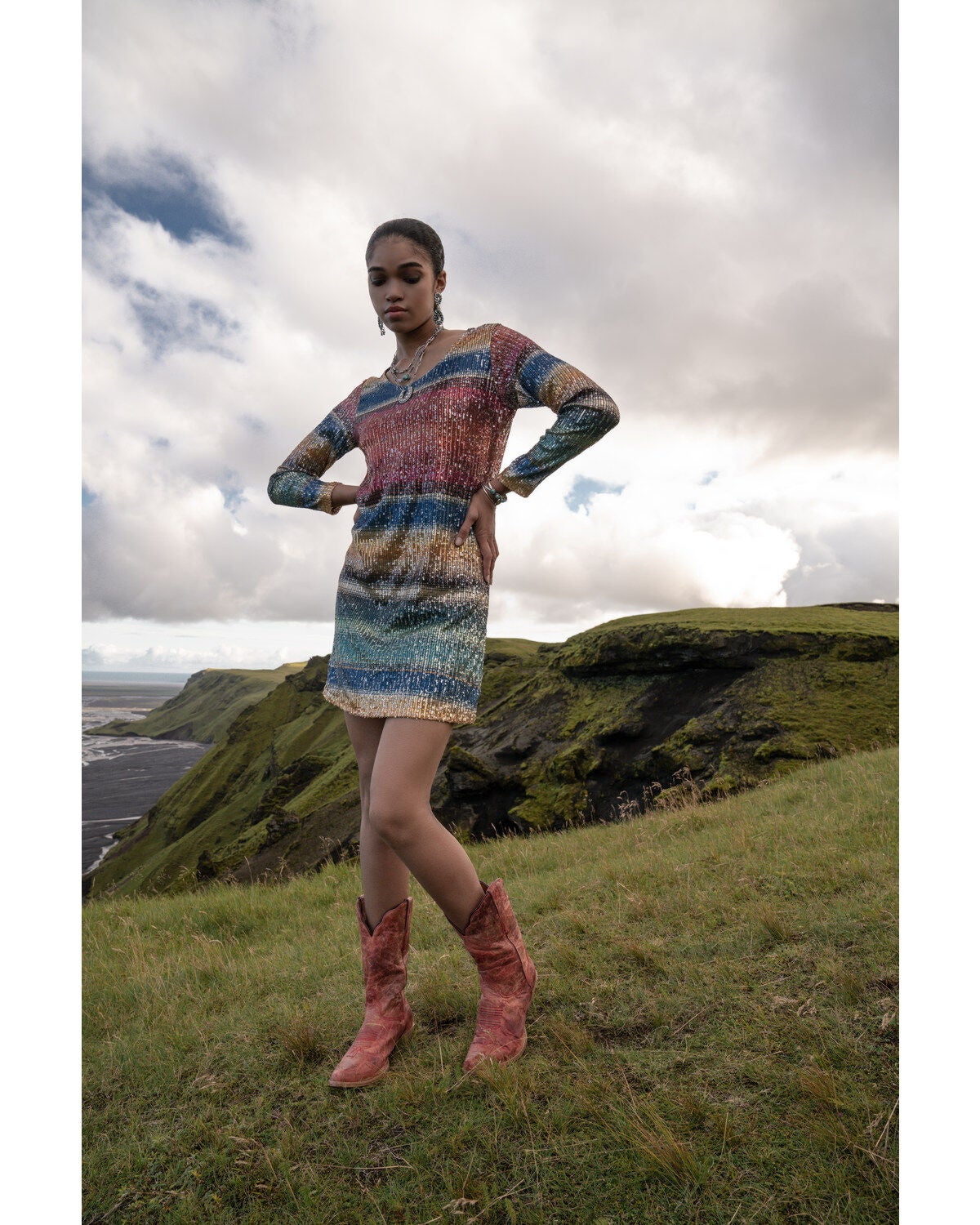 Tasha Polizzi Women's Long Sleeve Serape Sequin Lilliana Mini Dress, Multi, hi-res