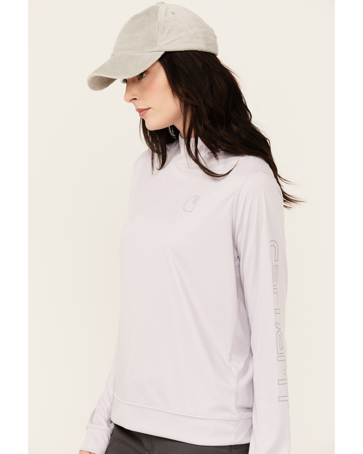 Image #2 - Carhartt Women's Force Sun Defender Relaxed Fit Lightweight Logo Hooded Graphic Long Sleeve, Light Purple, hi-res