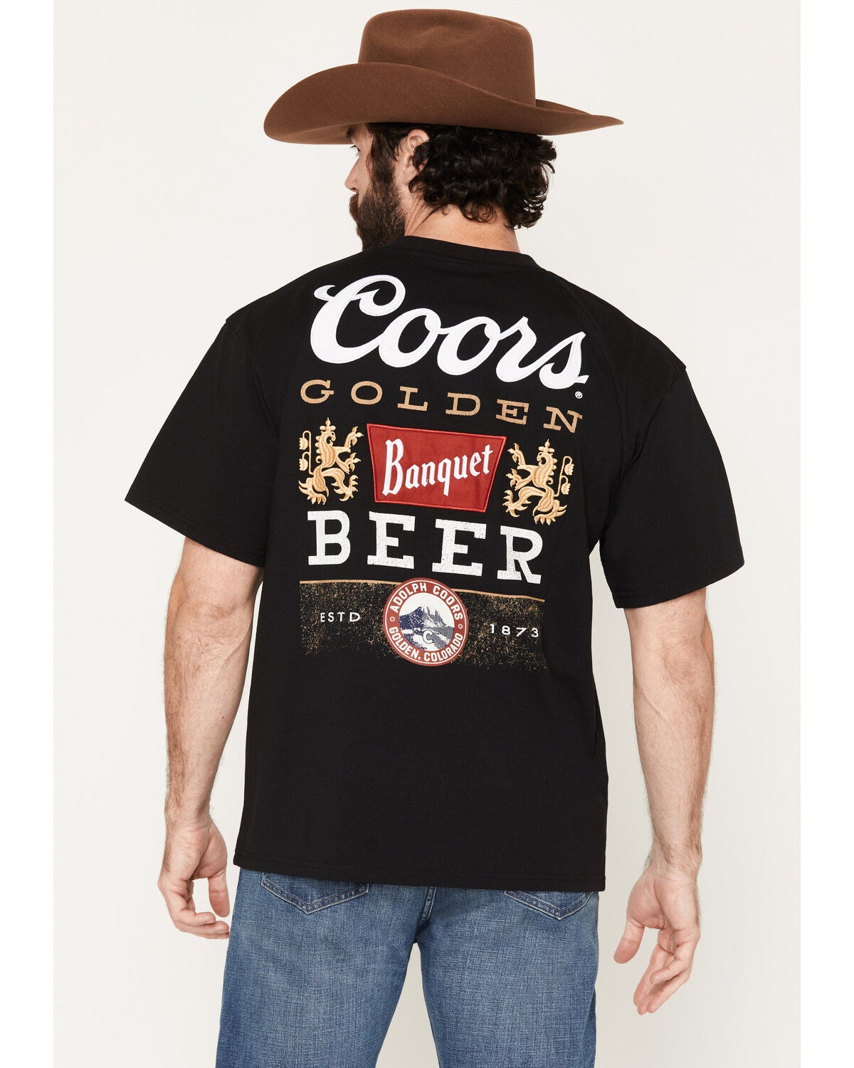 Image #1 - Coors Men's Banquet Golden Lockup Embroidered Short Sleeve Graphic T-Shirt, Black, hi-res